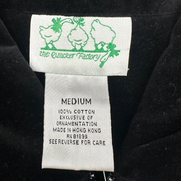 Vintage Quacker Factory Black Velvet Shirt Rhinestones Size Medium 1990s Zip Up - Picture 4 of 7